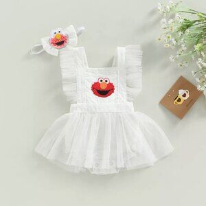 Elmo Dress Elmo First Birthday Romper Dress Elmo Clothes Elmo Outfit Bow